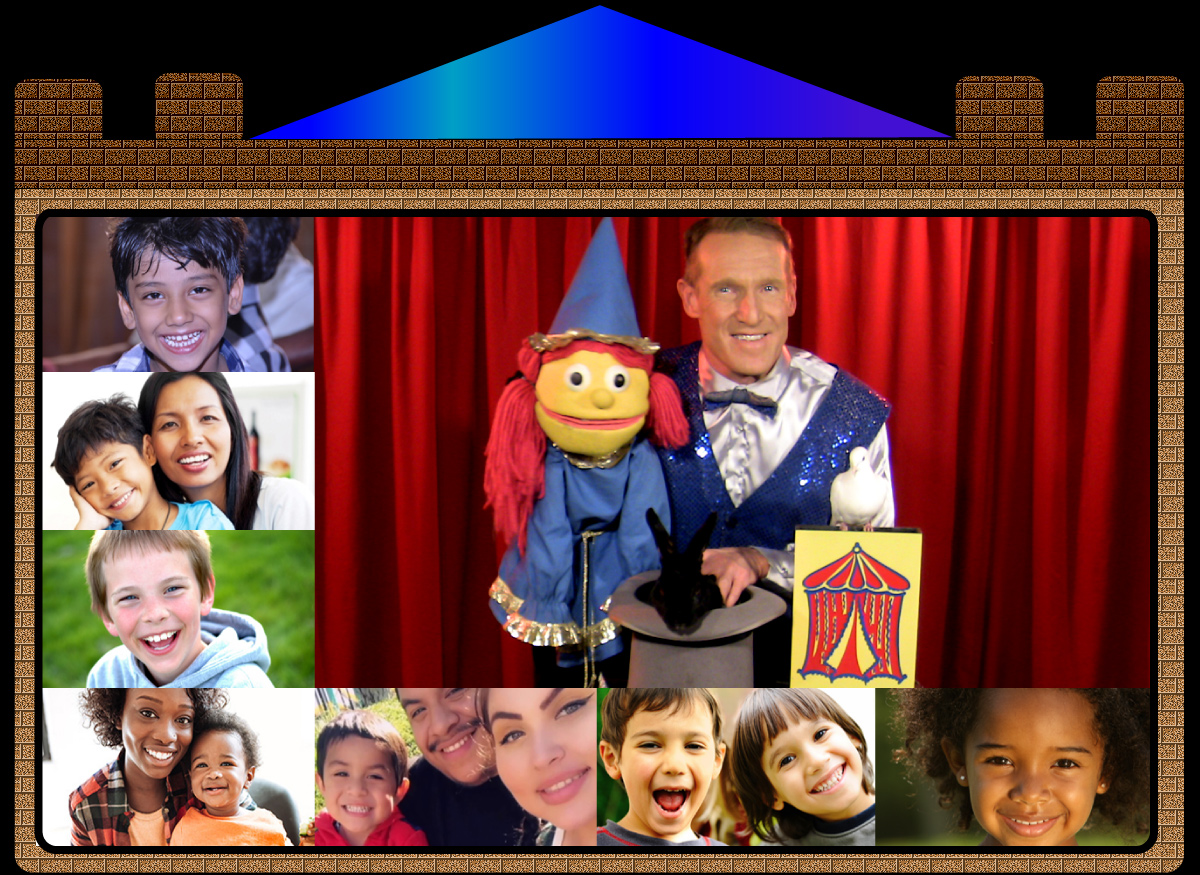 live virtual online magic puppet shows magician puppeteer zoom children's parties and family events schools, camps, libraries